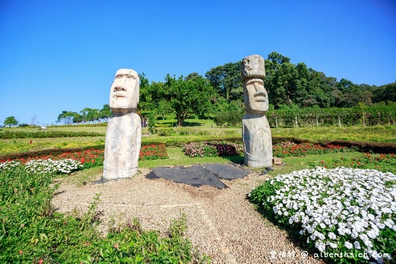 大溪花海農場．桃園親子景點（摩艾石像/賞花滑草/情侶約會/親子DIY）