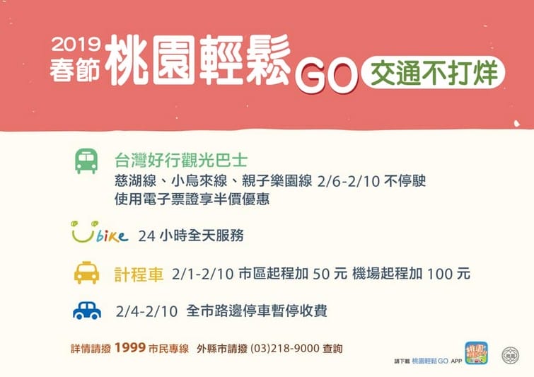 大桃園過年春節服務資訊懶人包(垃圾清潔/停車免收費/醫院門診時間/國道管制/市長參香行程)