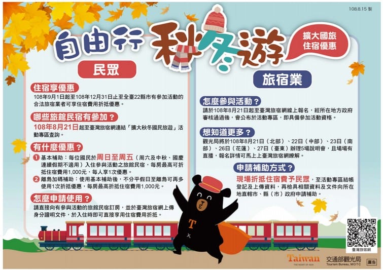 2019擴大秋冬國民旅遊補助懶人包（如何申請不分平假日最高2000元住宿費，12歲以下兒童免費玩樂園）