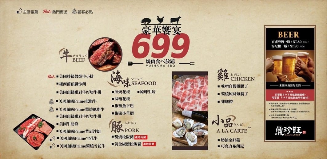 中壢SOGO商圈舞浜燒肉吃到飽（日韓混搭烤肉，八色五花肉，和牛，大生蠔通通隨你點）