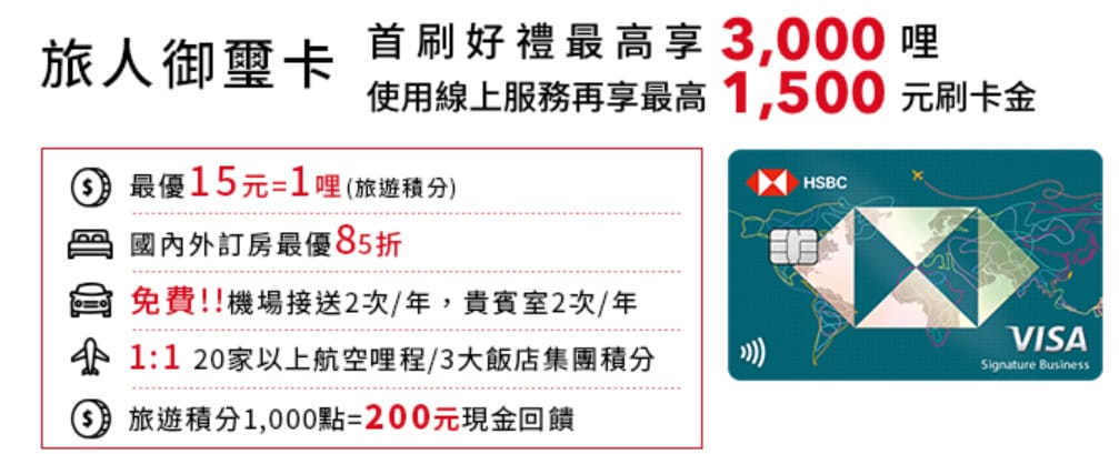 辦信用卡刷卡滿額送奢華星級飯店（滙豐銀行現金回饋御璽卡、旅人無限卡、旅人御璽卡、旅人輕旅卡）