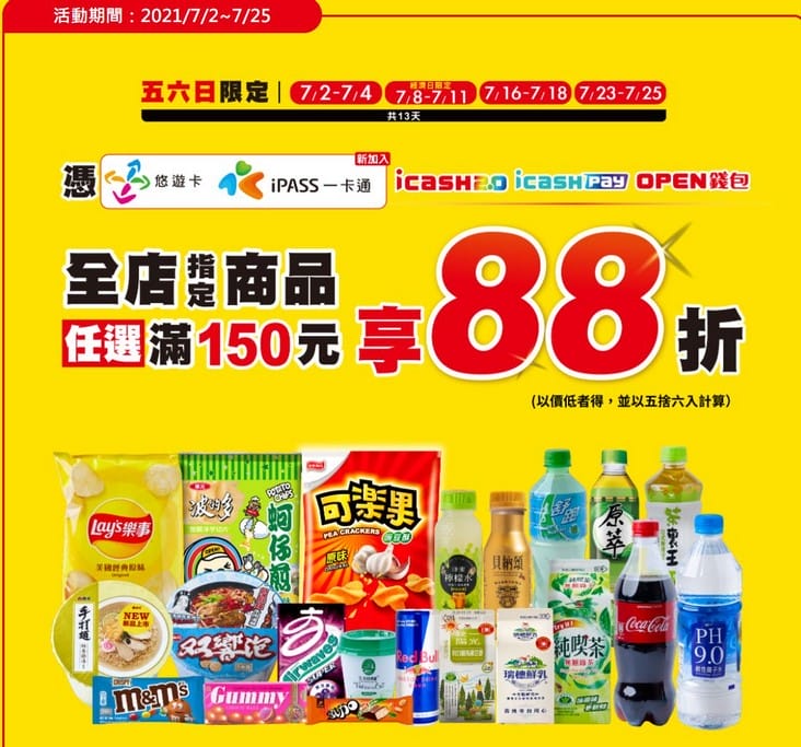 7-11全民振興經濟日（結帳滿150元送75元，憑五大支付工具滿150元享88折）