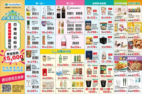 全家加碼券全家振興券（買2200給3000，買1000給2000，買一送一）