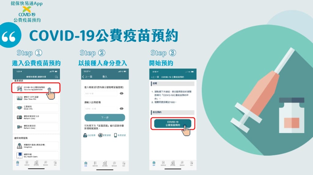 疫苗預約平台登記（接種資格查詢、登記意願、預約接種施打）