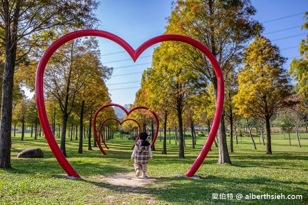 大溪河濱公園．桃園親子景點（兒童遊戲場/大草皮野餐/落羽松/自行車道） @愛伯特