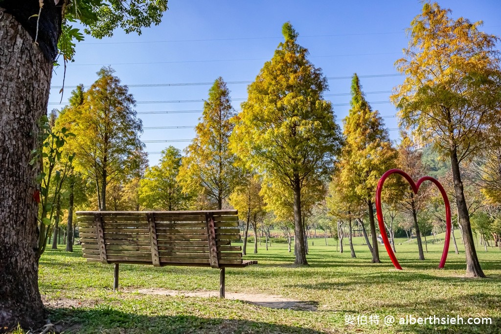 大溪河濱公園．桃園親子景點（兒童遊戲場/大草皮野餐/落羽松/自行車道） @愛伯特