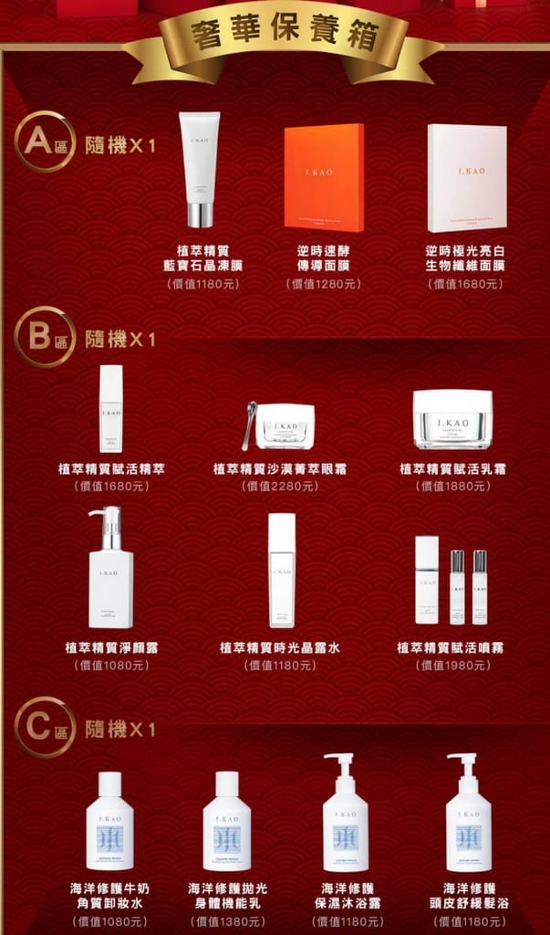 J.KAO金虎福箱2022（高宇蓁保養品牌，號稱百分百中獎的刮刮樂）