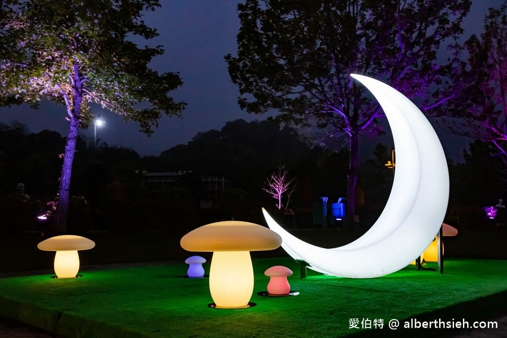 夜遊慈湖水岸光影季．桃園最新夜景景點（玫瑰花、黃金稻燈海、光雕秀等超美光影裝置隨你拍）