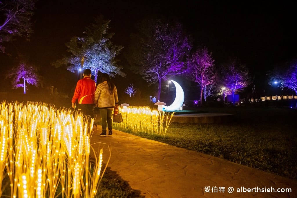 夜遊慈湖水岸光影季．桃園最新夜景景點（玫瑰花、黃金稻燈海、光雕秀等超美光影裝置隨你拍）