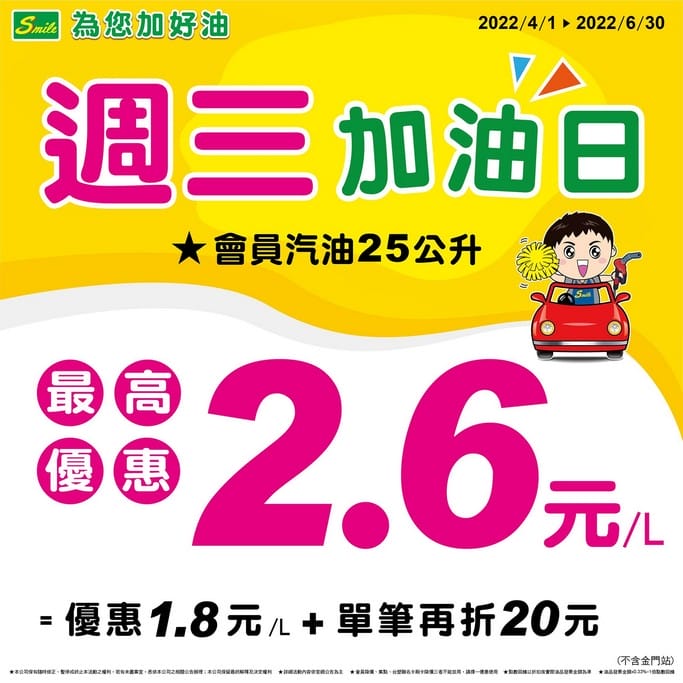 2022加油優惠省錢．統一精工速邁樂Smile/台亞石油加油站優惠（信用卡/OpenPoint/icash2.0優惠懶人包）