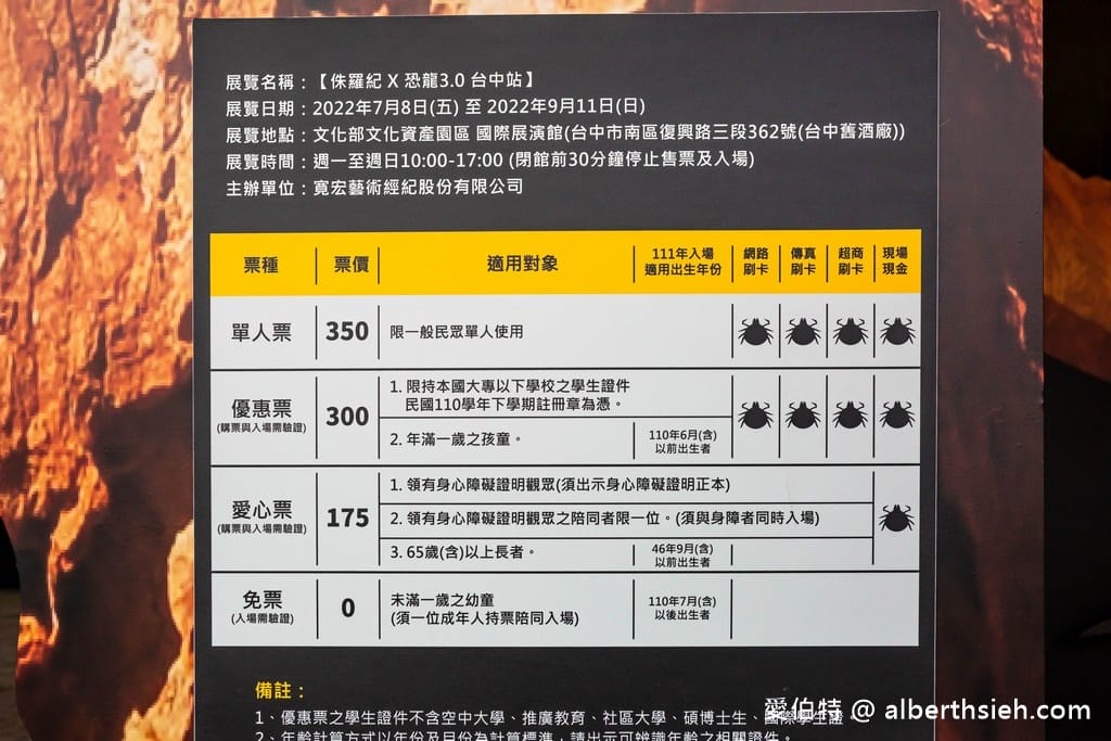 2022台中暑假展覽．侏羅紀x恐龍3.0（超逼真暴龍、腕龍、雙脊龍、翼龍、迅猛龍等你來互動7/8~9/11）