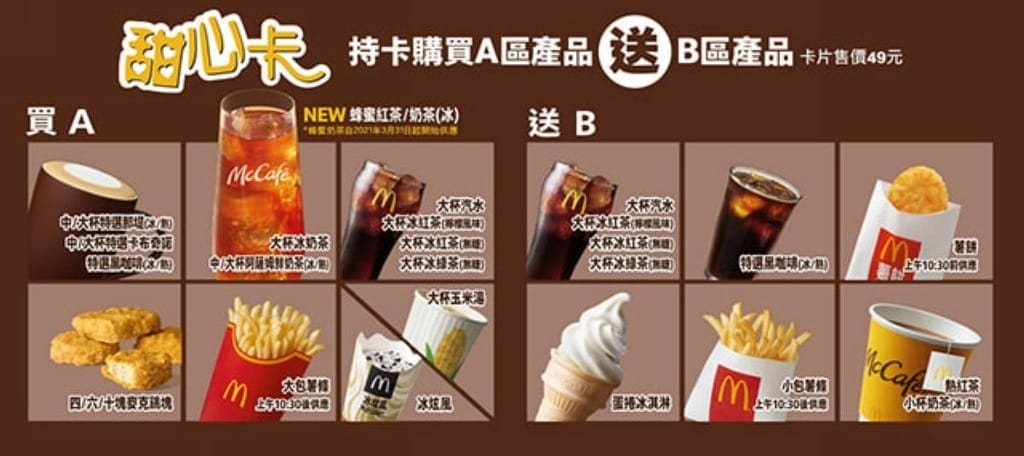2022麥當勞甜心卡/銅板輕鬆點1＋1=50元/得來速貴賓卡（全年咖啡/飲料/薯條通通買一送一）
