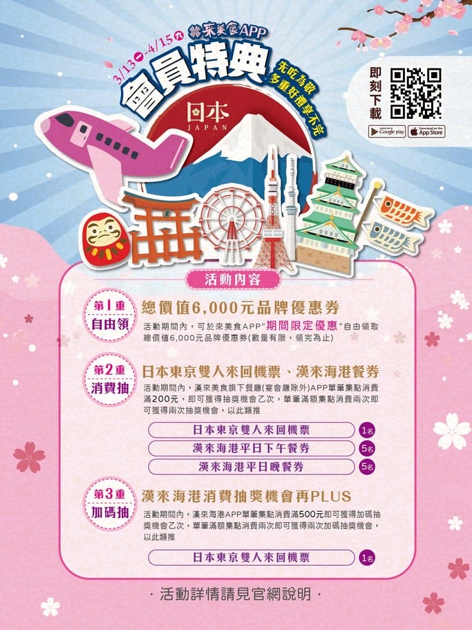 來美食APP(漢來18品牌發6,000元大紅包,消費滿額再抽日本東京雙人來回機票、漢來海港吃到飽餐券) - 第3張圖 來美食APP(漢來18品牌發6,000元大紅包,消費滿額再抽日本東京雙人來回機票、漢來海港吃到飽餐券)
