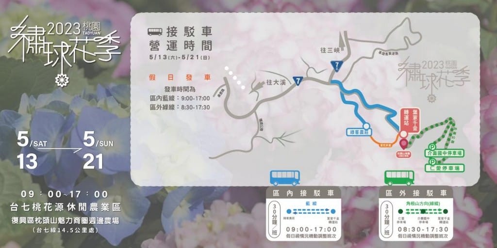 桃園繡球花季2023（日期，時間，地點，免費接駁車，夢幻的繡球花海萬株綻放山巒必看）