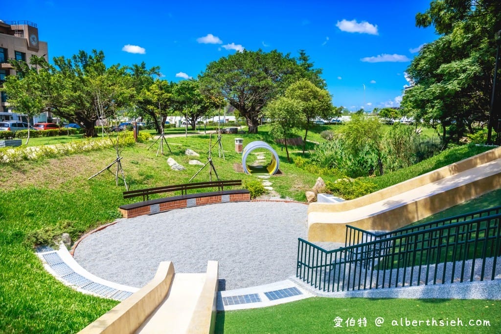 桃園青埔親子景點．橫山書法藝術公園（美麗的埤塘公園，大坡面磨石子溜滑梯、沙坑、鳥巢盪鞦韆）
