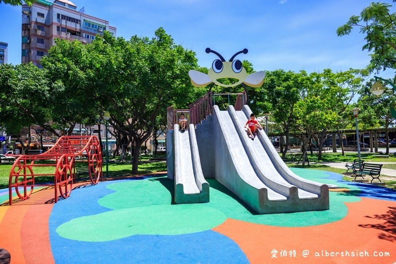永康公園．桃園親子景點（蜜蜂磨石溜滑梯/瓢蟲攀爬架/尿布型盪鞦韆/戲水池）