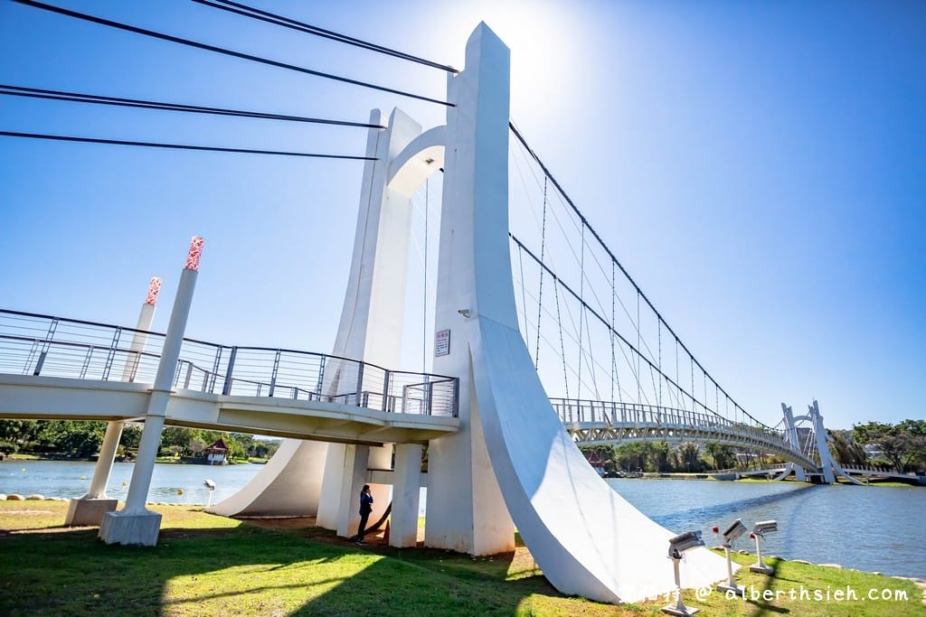 桃園龍潭大池｜斜張式光雕吊橋、南天宮