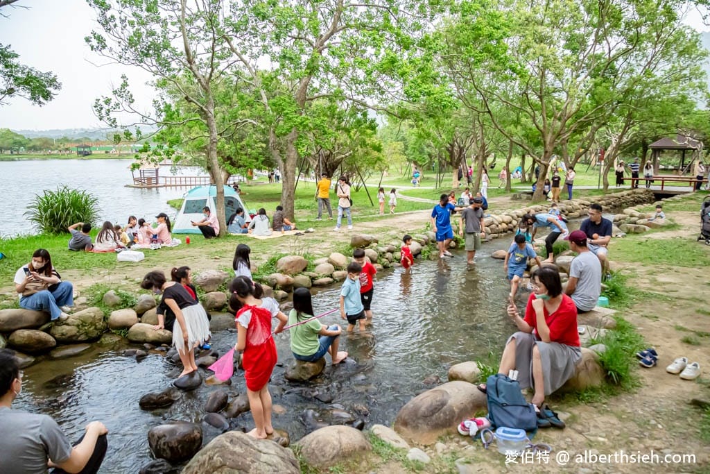 龍潭三坑自然生態公園｜桃園親子景點推薦，大草坪、免費戲水河道