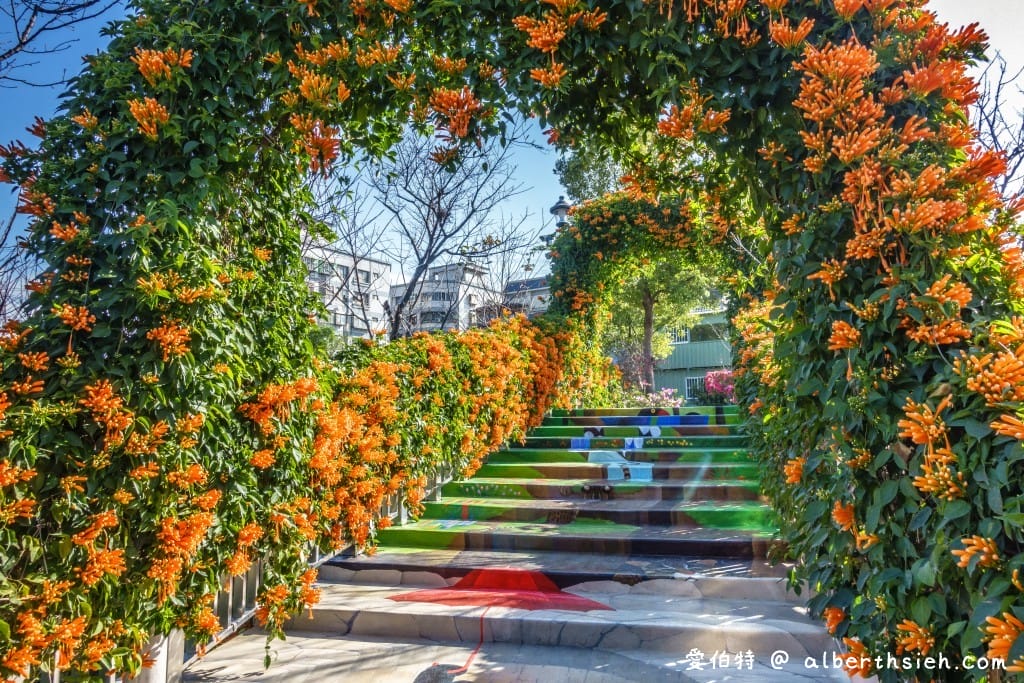 鶯歌永吉公園｜新北親子景點，炮仗花隧道搭配傑克與魔豆