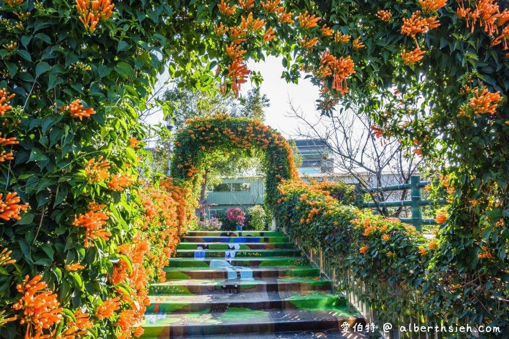 鶯歌永吉公園｜新北親子景點，炮仗花隧道搭配傑克與魔豆