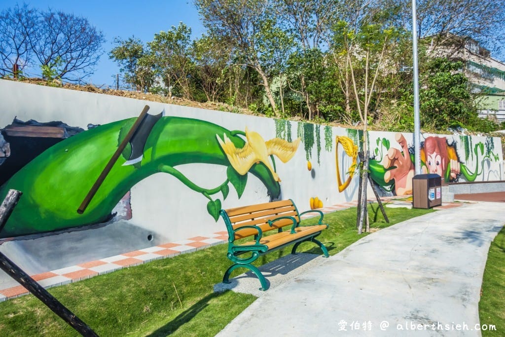 鶯歌永吉公園｜新北親子景點，炮仗花隧道搭配傑克與魔豆