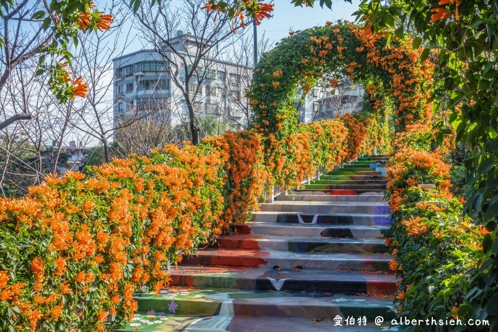 鶯歌永吉公園｜新北親子景點，炮仗花隧道搭配傑克與魔豆