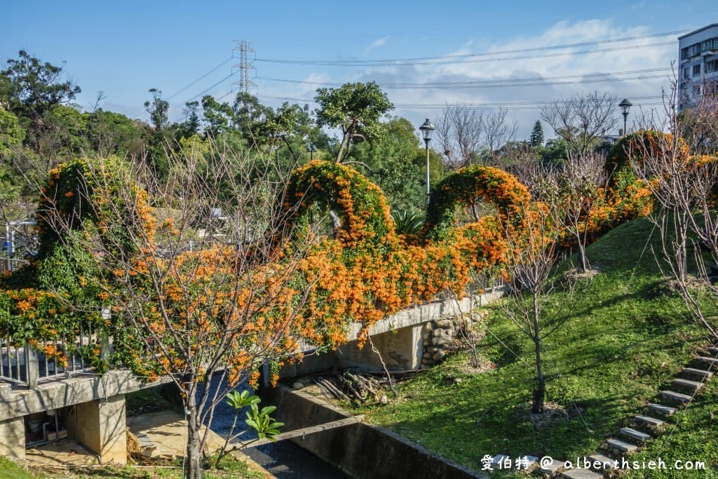 鶯歌永吉公園｜新北親子景點，炮仗花隧道搭配傑克與魔豆