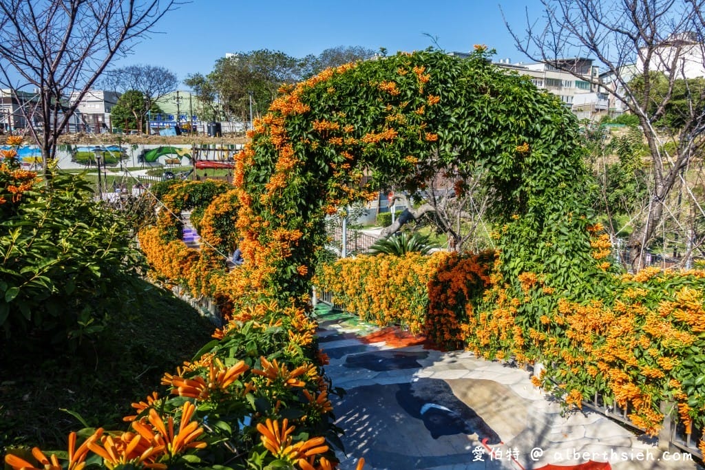 鶯歌永吉公園｜新北親子景點，炮仗花隧道搭配傑克與魔豆