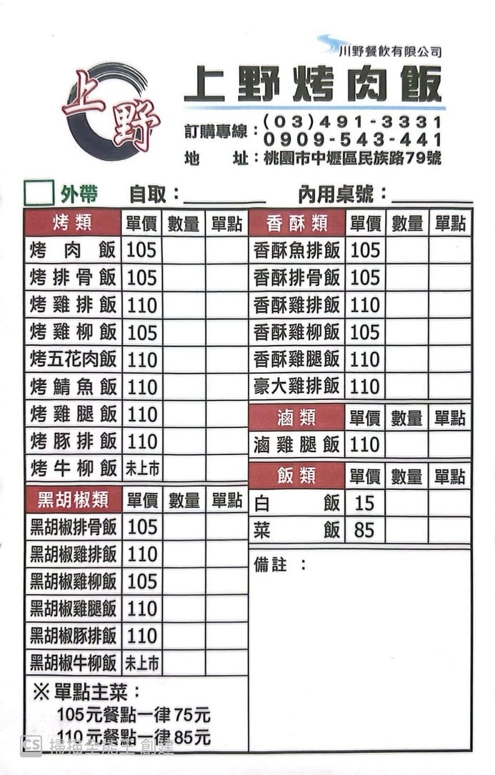 上野烤肉飯中壢總店｜便當菜單價格，附車位的在地超狂排隊店