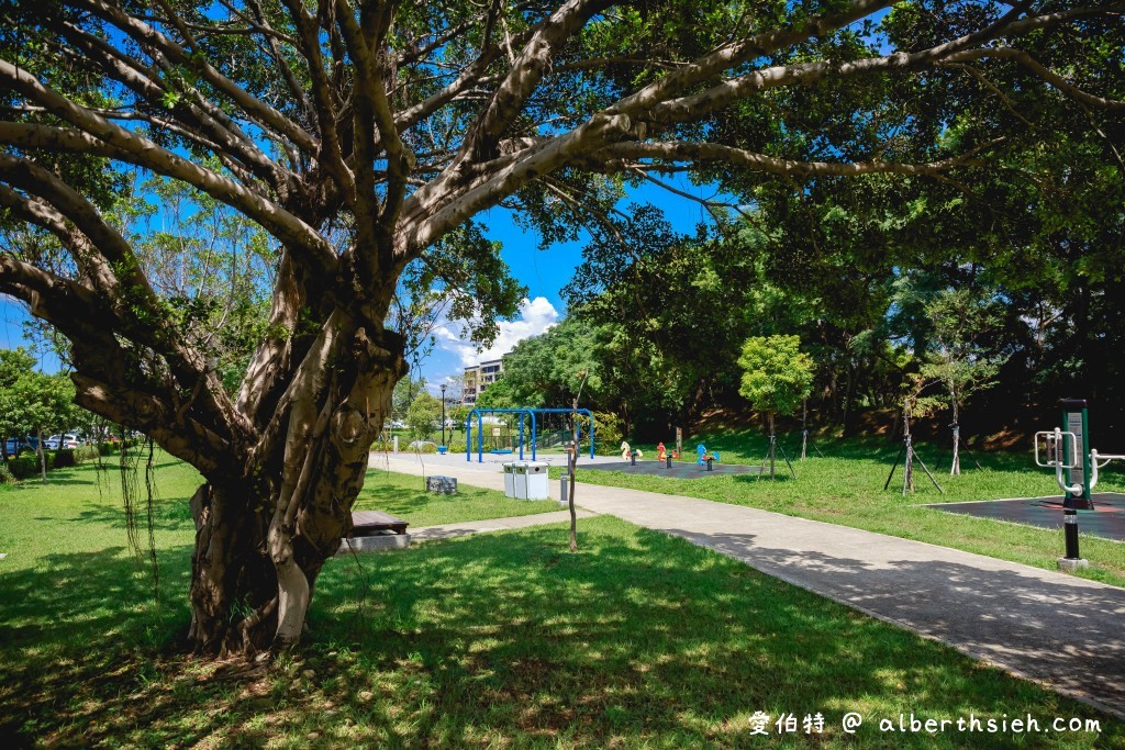 桃園青埔親子景點．橫山書法藝術公園（美麗的埤塘公園，大坡面磨石子溜滑梯、沙坑、鳥巢盪鞦韆） @愛伯特