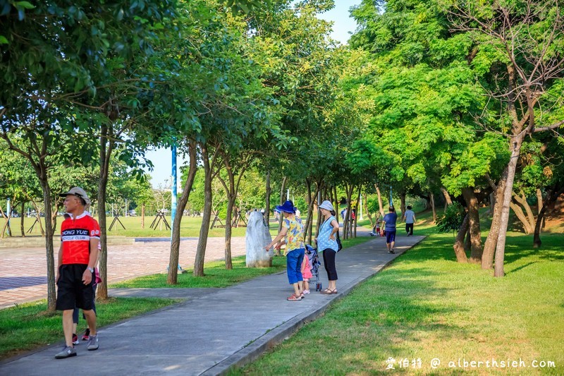 龍岡萬坪公園．中壢親子景點（擁有超大草坪/兒童戲水瀑布/籃球場/自行車專用道/樹蔭林立） @愛伯特