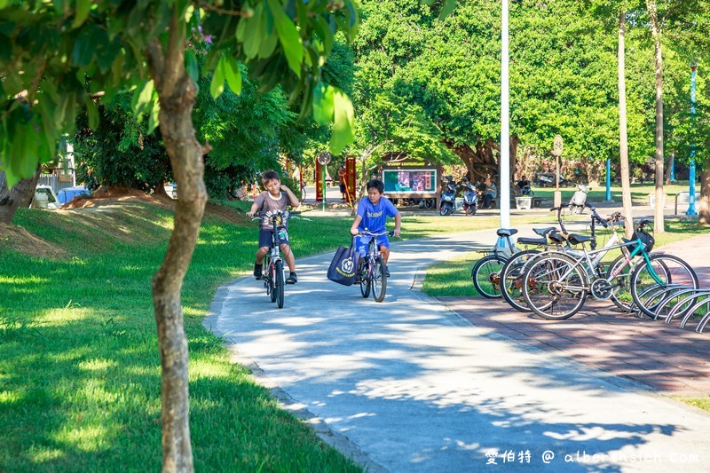 龍岡萬坪公園．中壢親子景點（擁有超大草坪/兒童戲水瀑布/籃球場/自行車專用道/樹蔭林立） @愛伯特