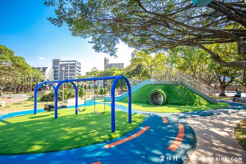 中壢親子公園．中壢藝術園區（土丘溜滑梯、旋轉陀螺、親子鞦韆、攀爬網、攀岩塊） @愛伯特